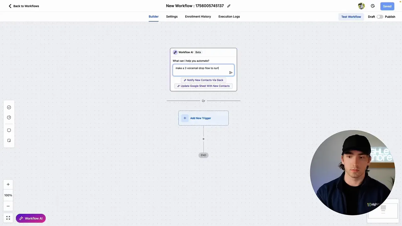 Workflow AI generating a three voicemail drop flow