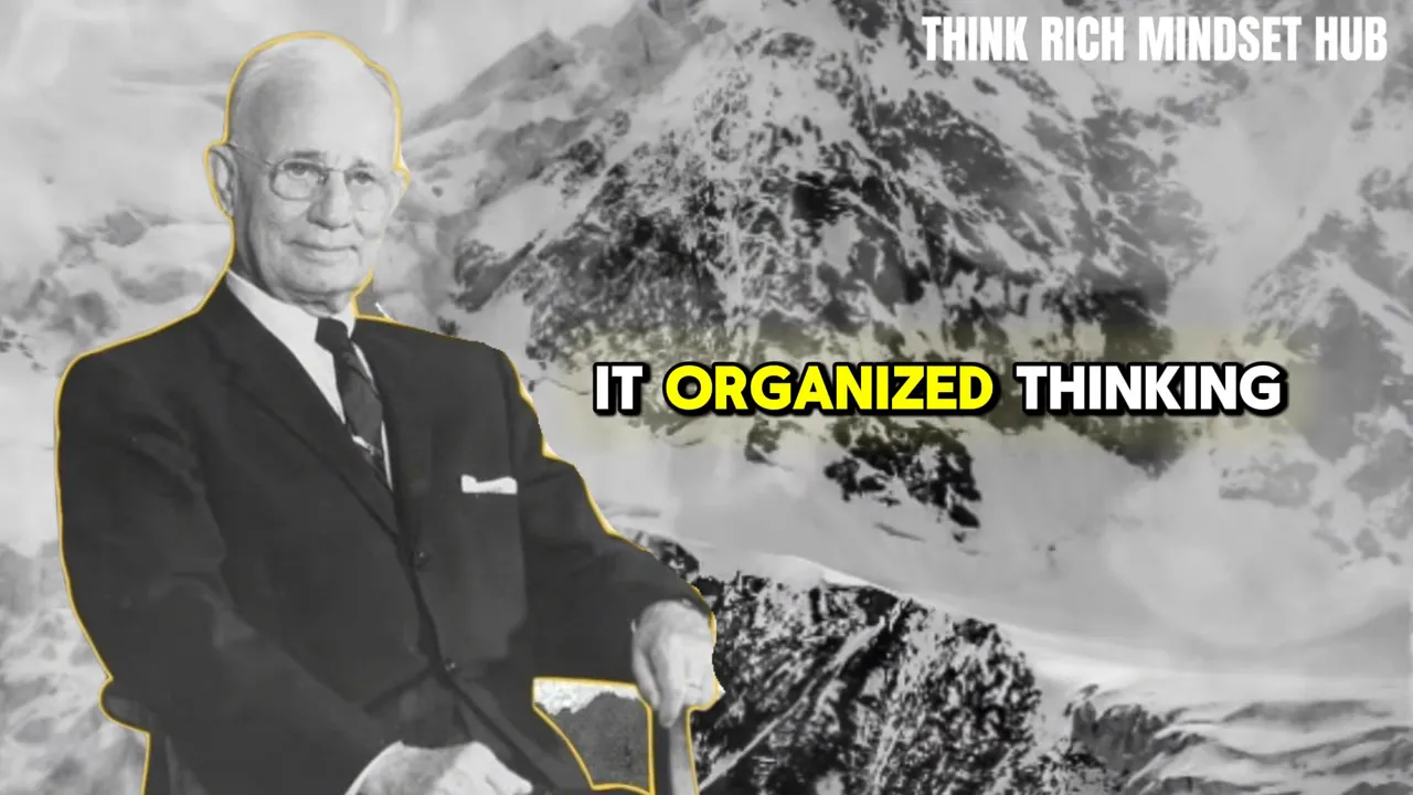 Portrait of Napoleon Hill with the phrase 'organized thinking'