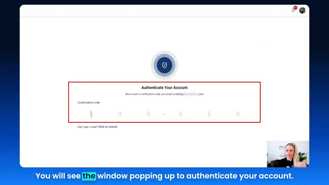Authentication email confirmation code step in payment setup