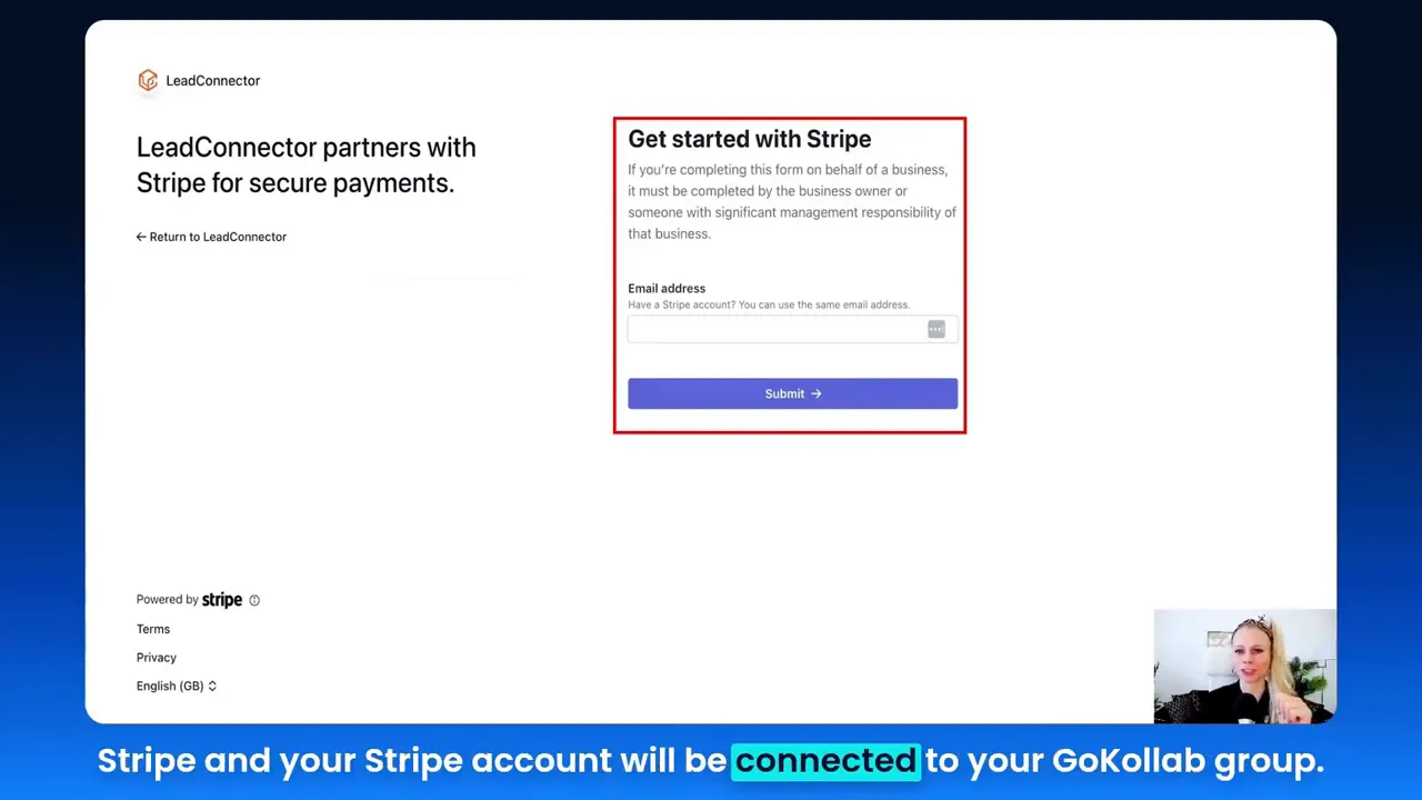 Final confirmation screen showing Stripe connected to group