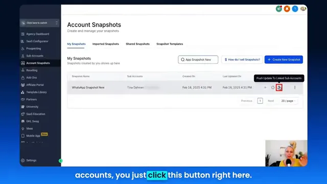 Push snapshot controls: push to linked accounts, edit, share, history