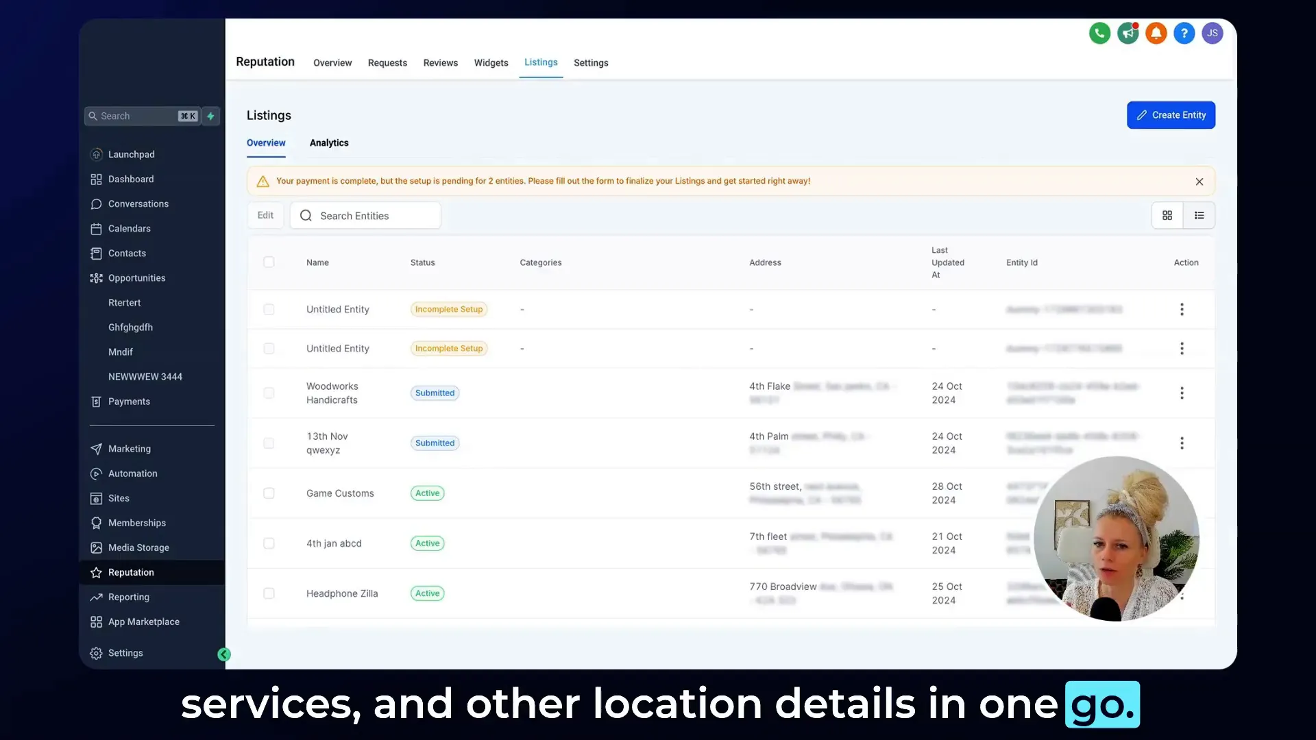 Centralized edits across multiple listings on GFunnel dashboard