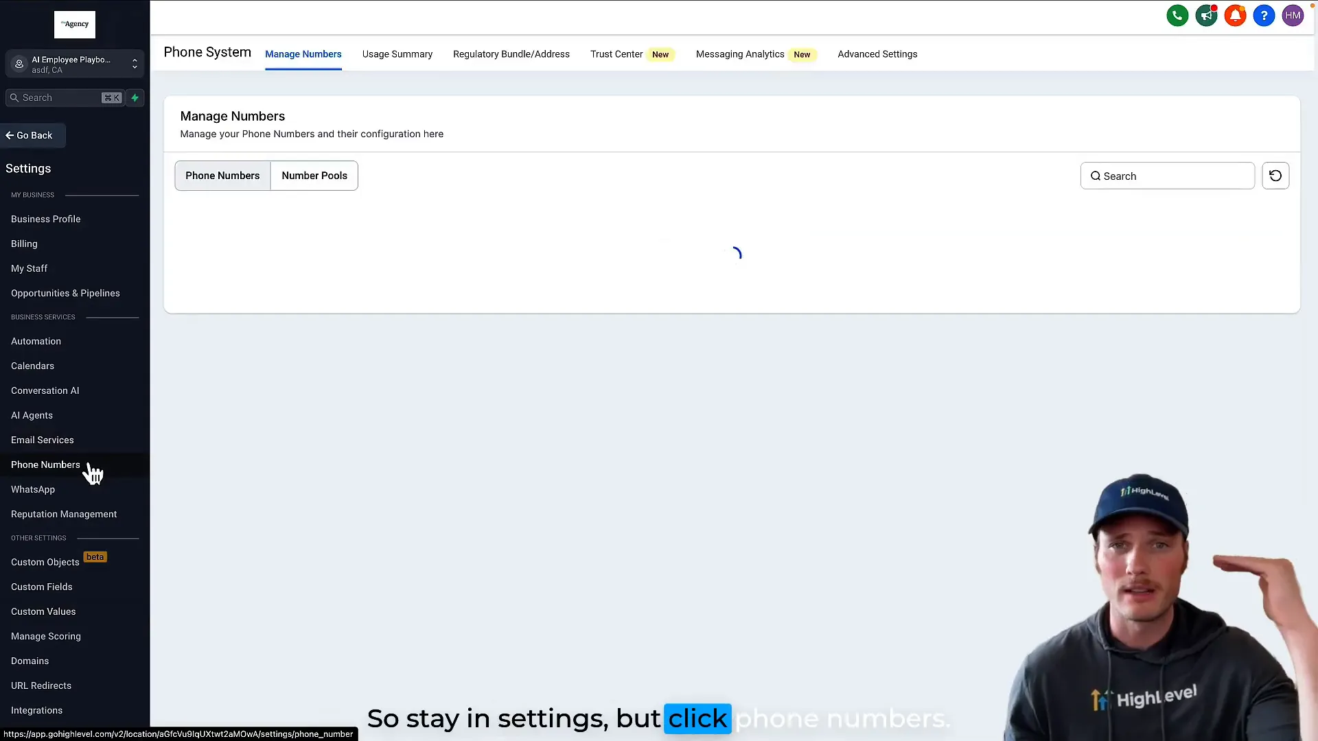 Phone number settings in Lead Connector subaccount
