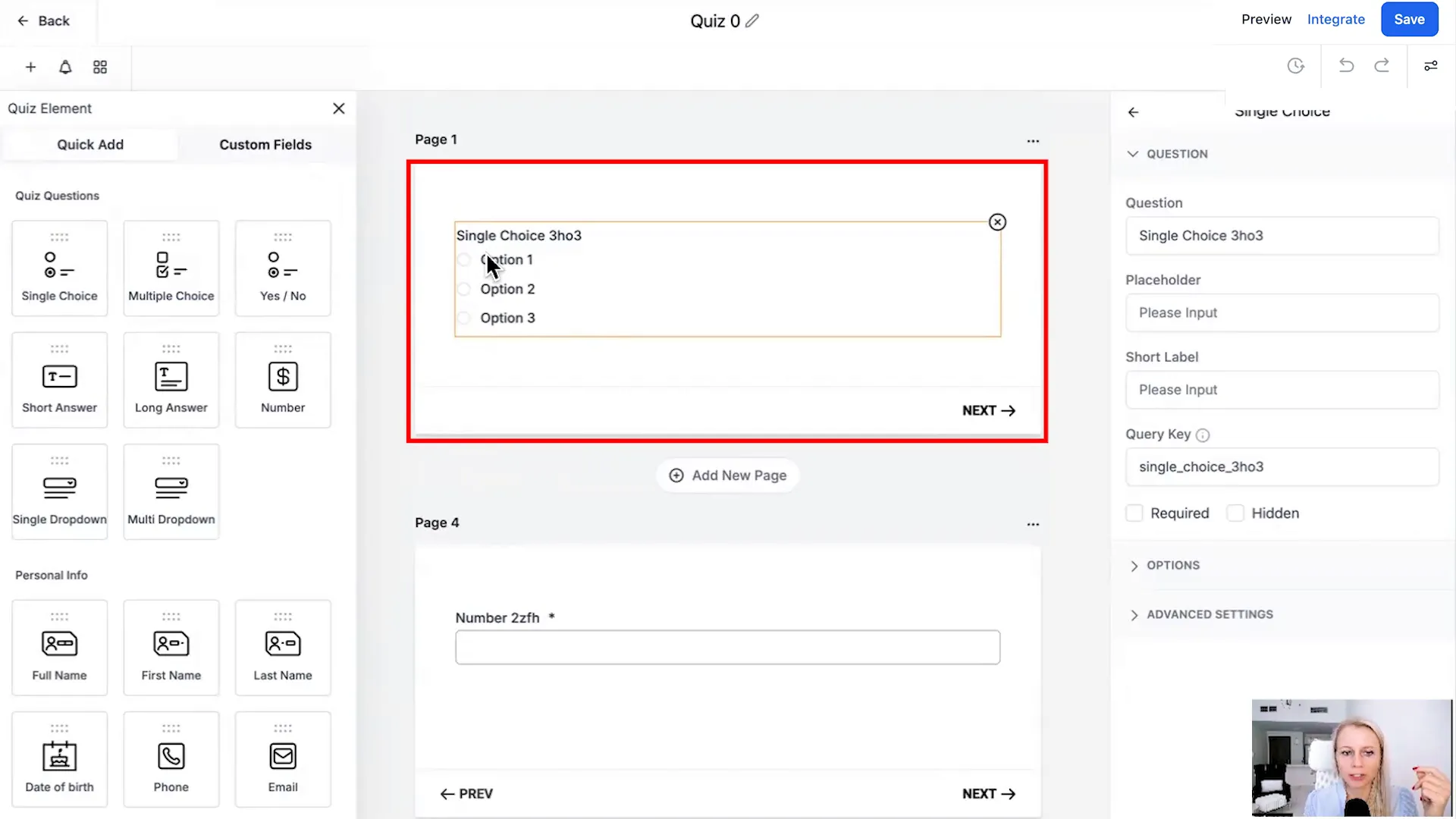 Creating different question types in the quiz