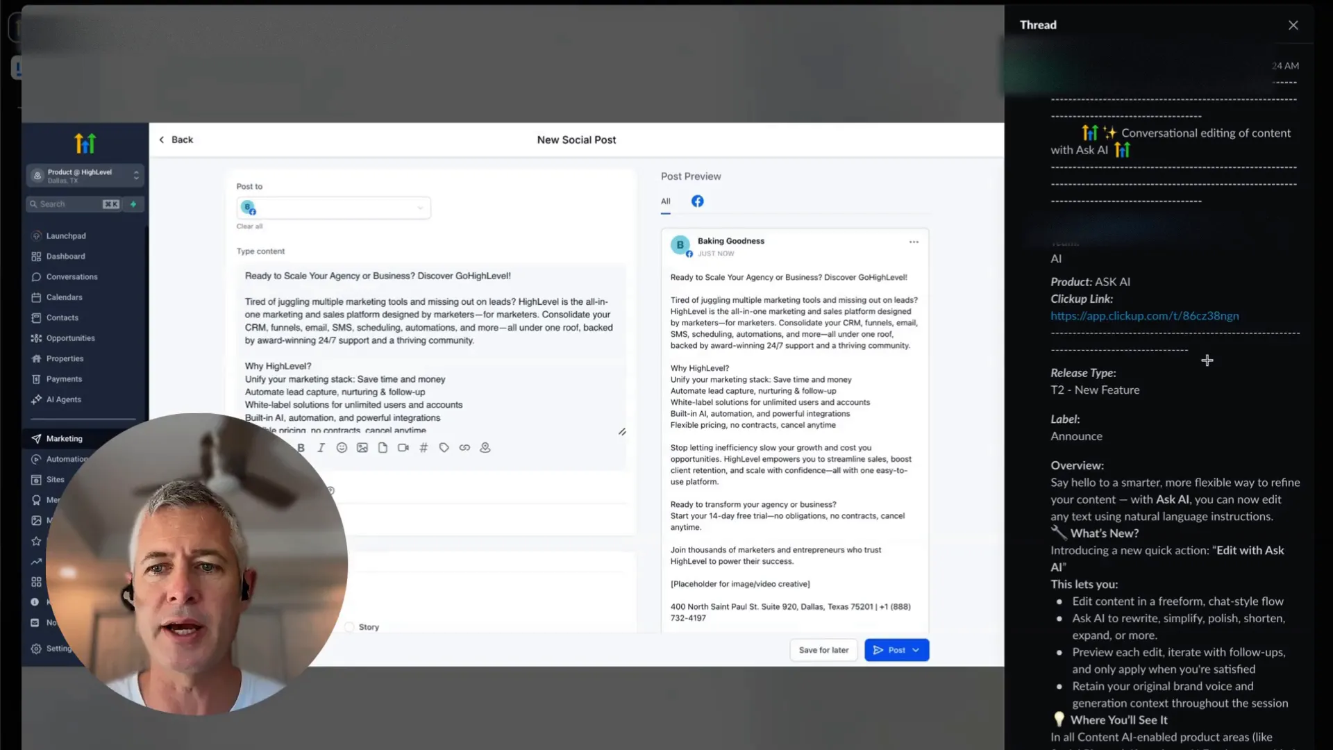 HighLevel’s Ask AI conversational editing interface