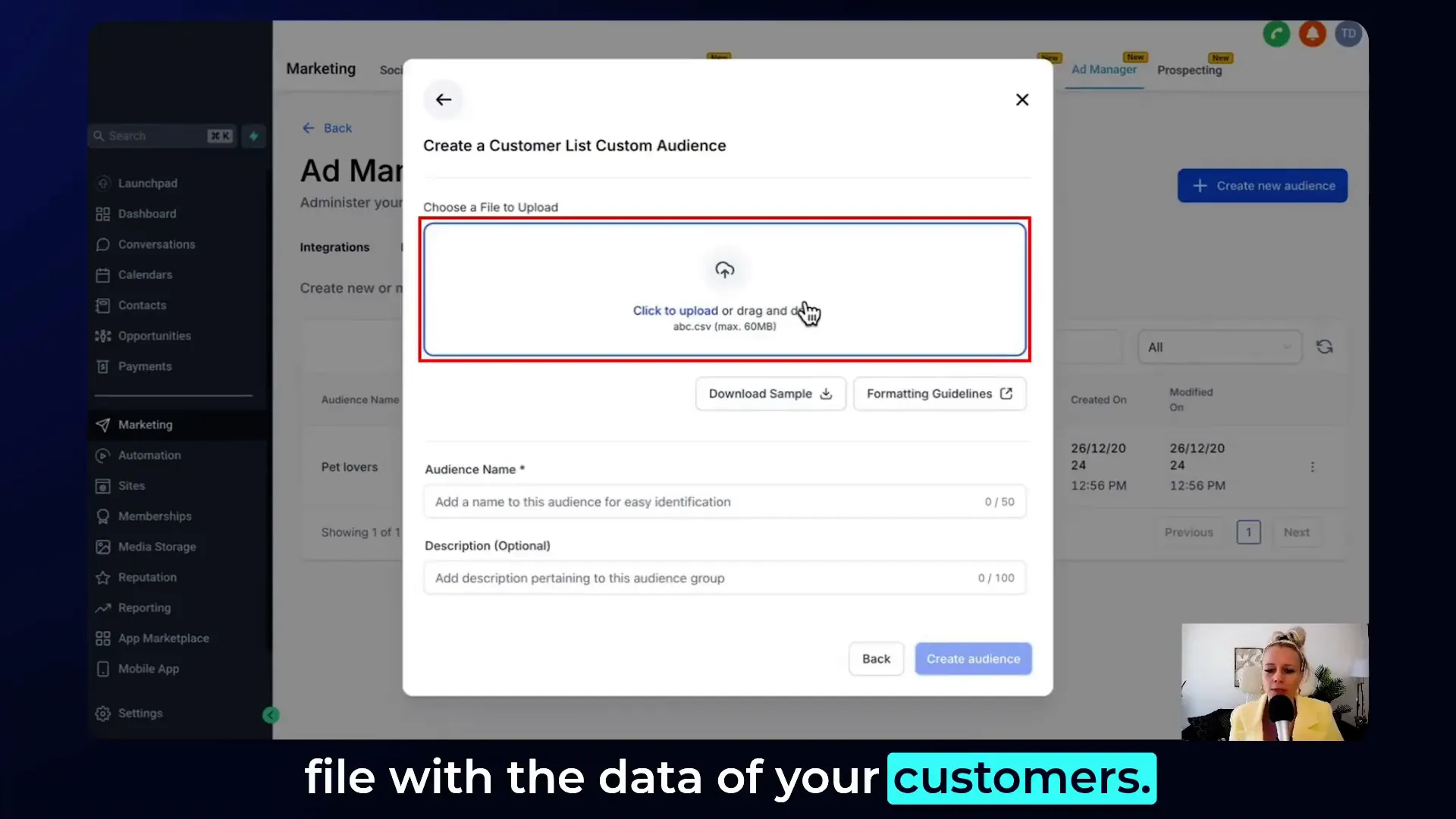 Uploading CSV file for customer list in Ads Manager