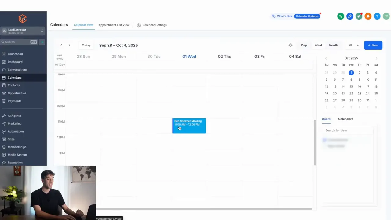 Calendar view showing a booked slot after the lead schedules a meeting