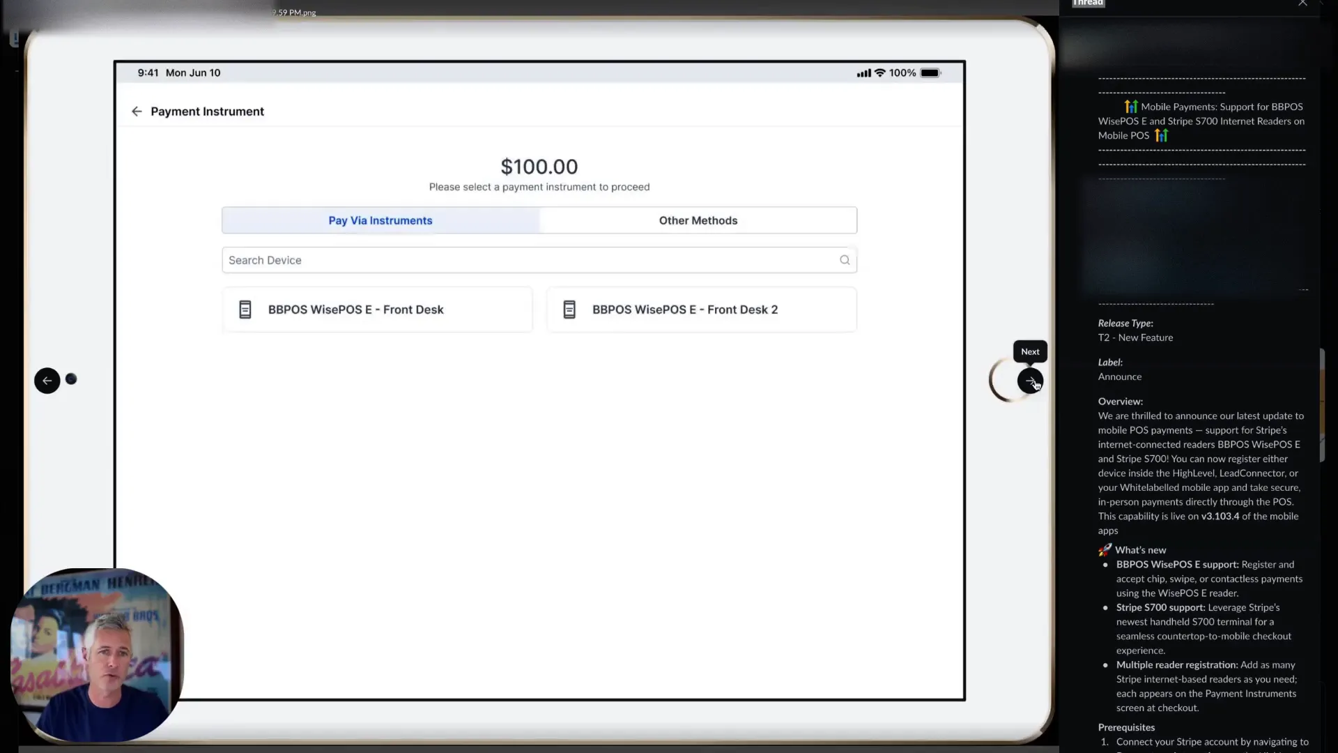 Pairing mobile POS hardware with GFunnel mobile app