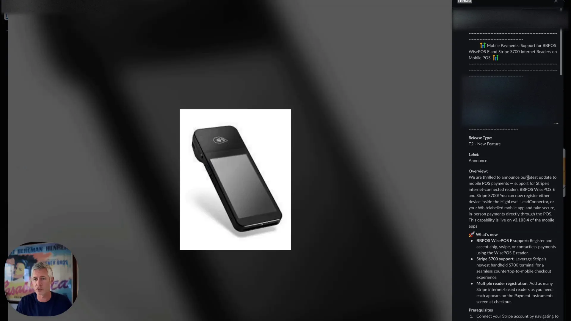 Handheld payment device used by e-commerce store at craft fair