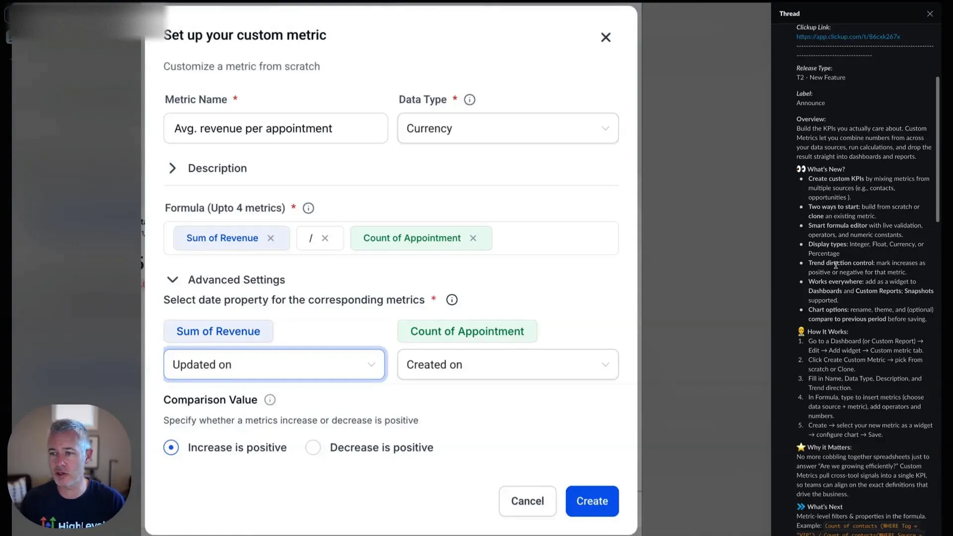 Trend direction controls to customize increase as positive or negative