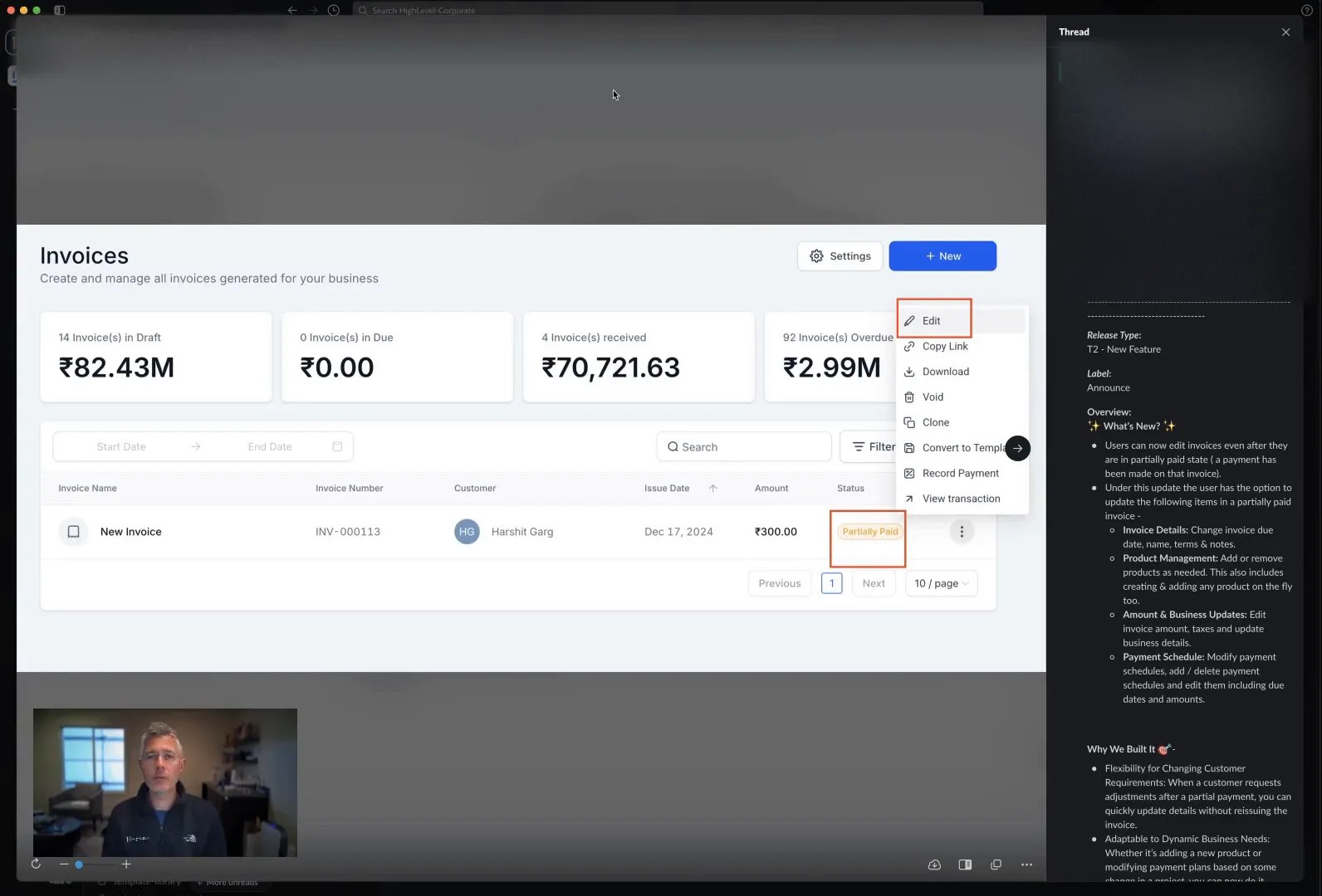 Editing Payment Schedules and Partially Paid Invoices