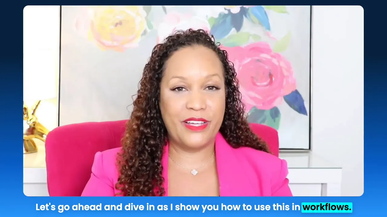 Presenter on camera in front of a floral background introducing GFunnel workflows.