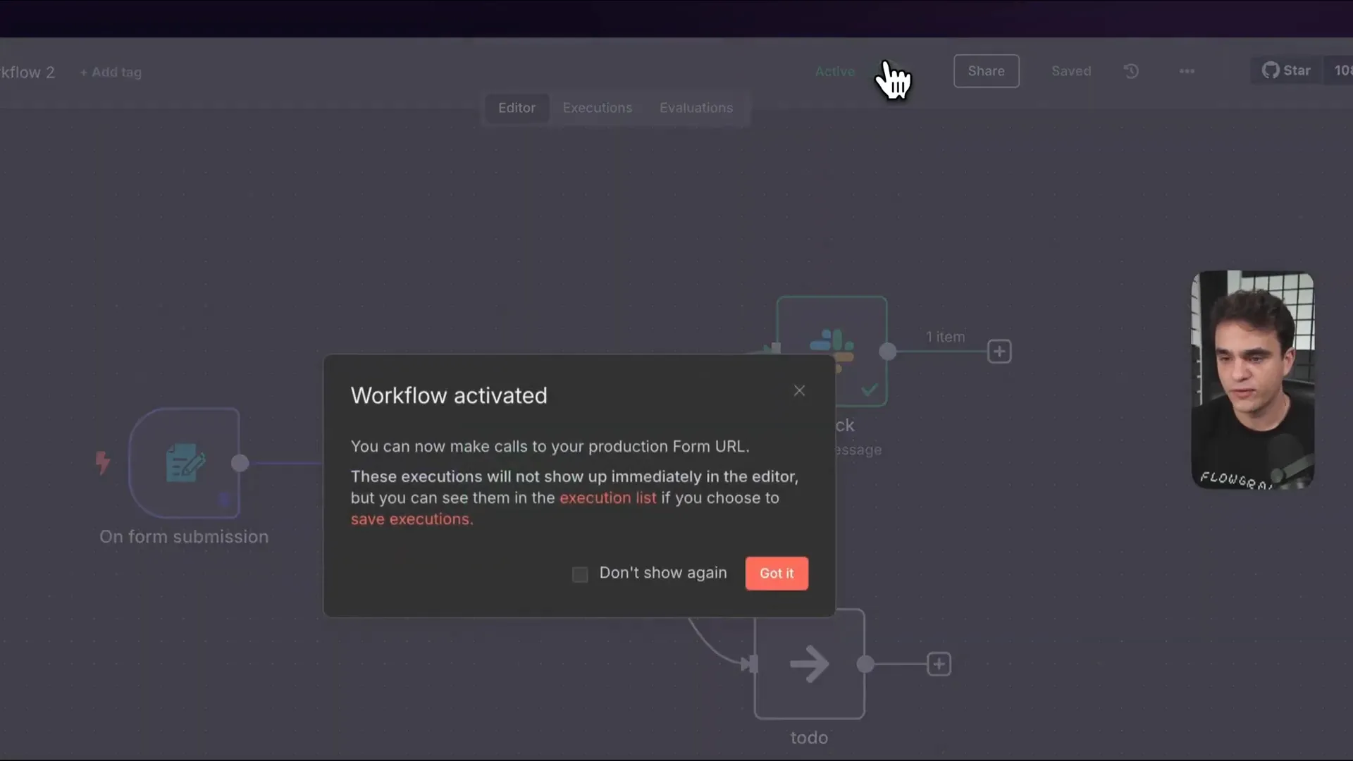 Activating workflow and viewing production executions