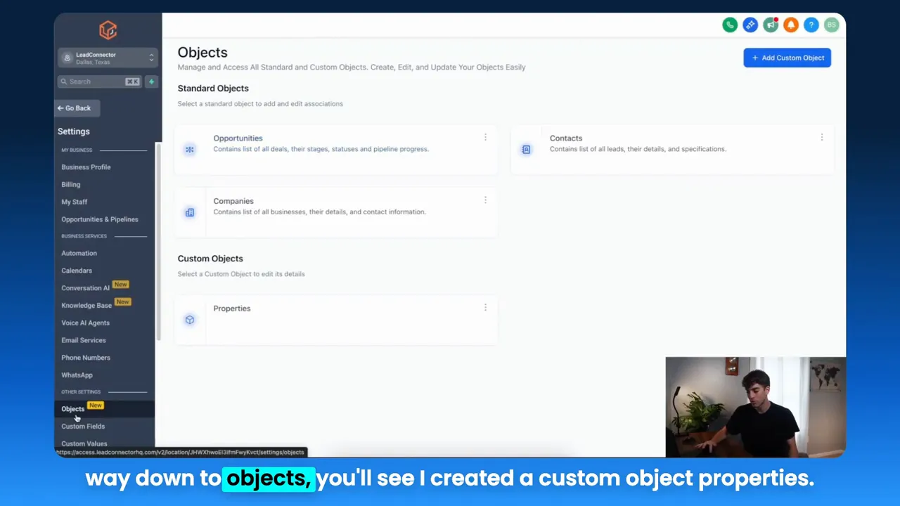 Create a custom object called properties inside settings in the workflow editor