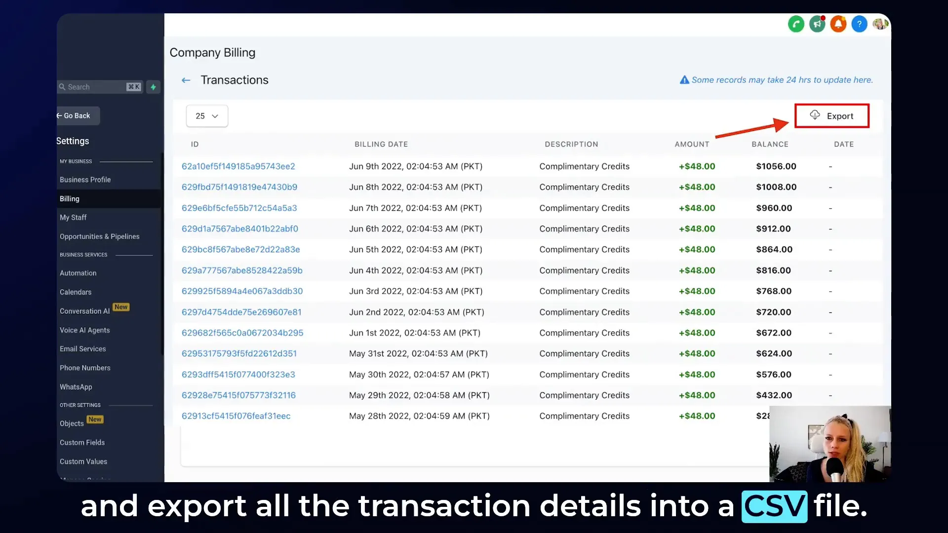GFunnel real-time analytics dashboard showing transactions