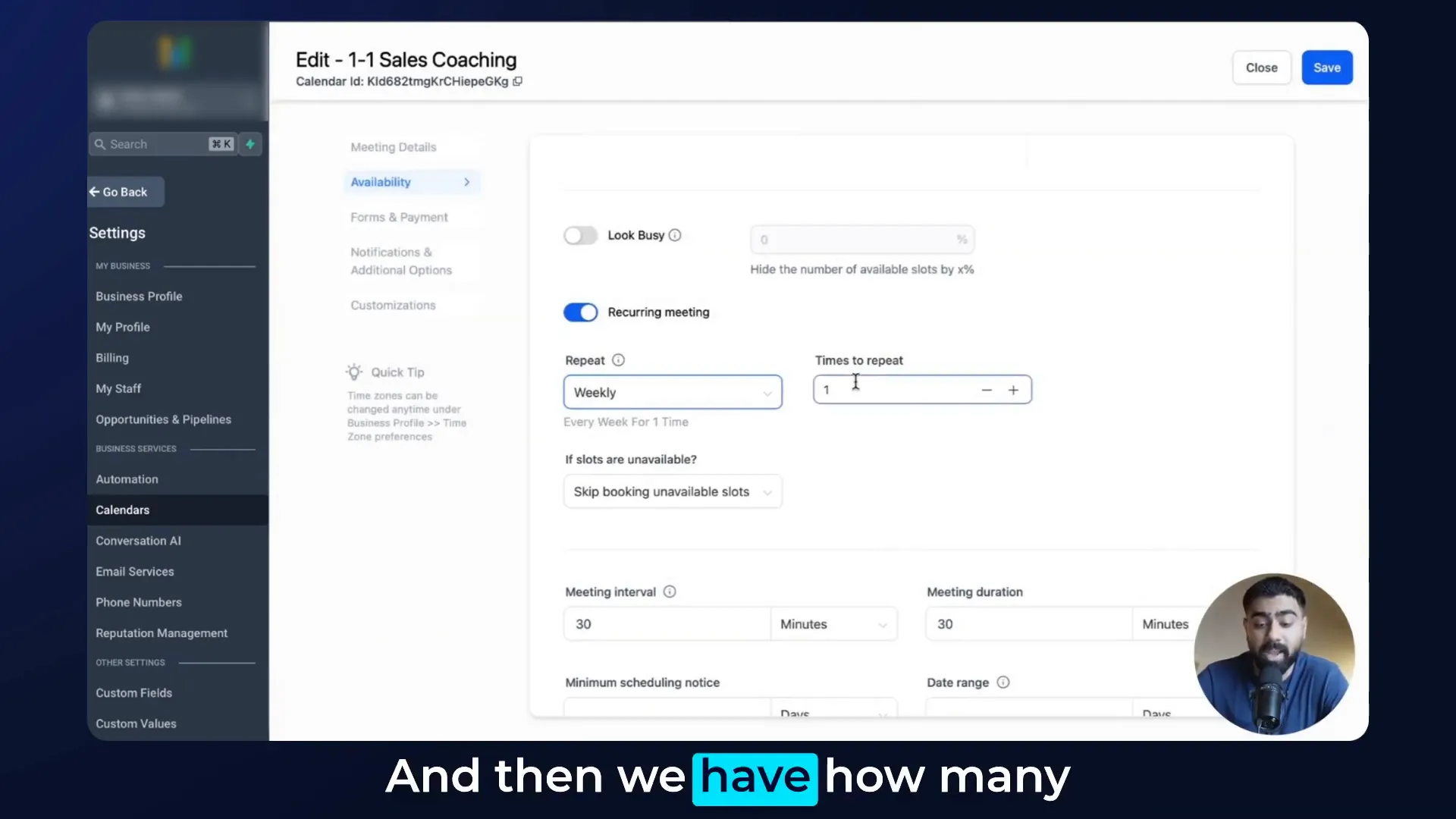 Recurring meeting options