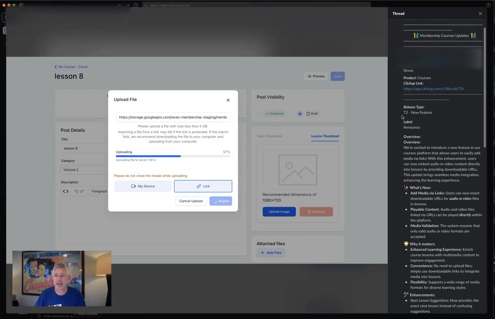 Screenshot of the media embedding feature