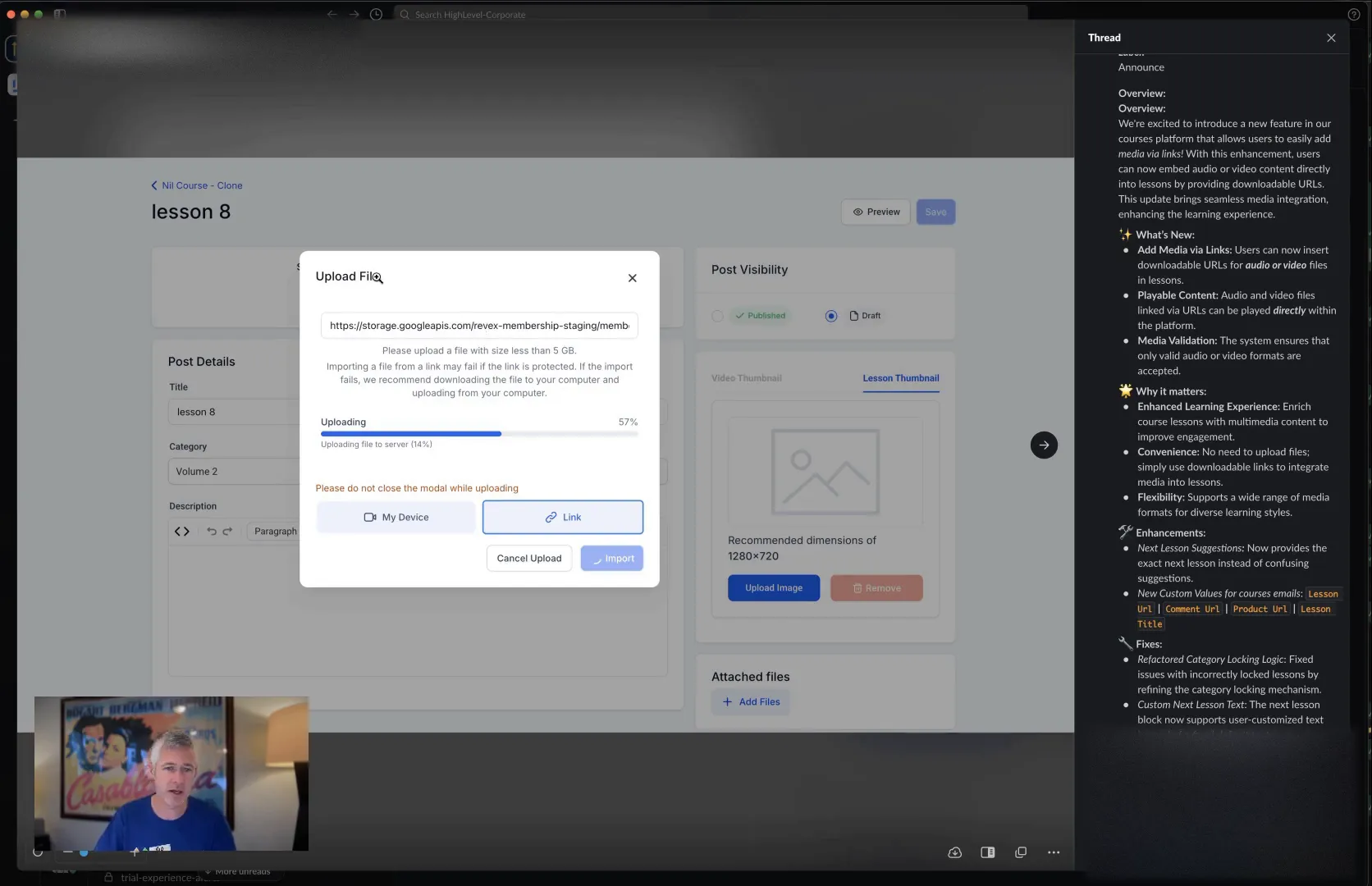 Demonstration of adding a media file via link