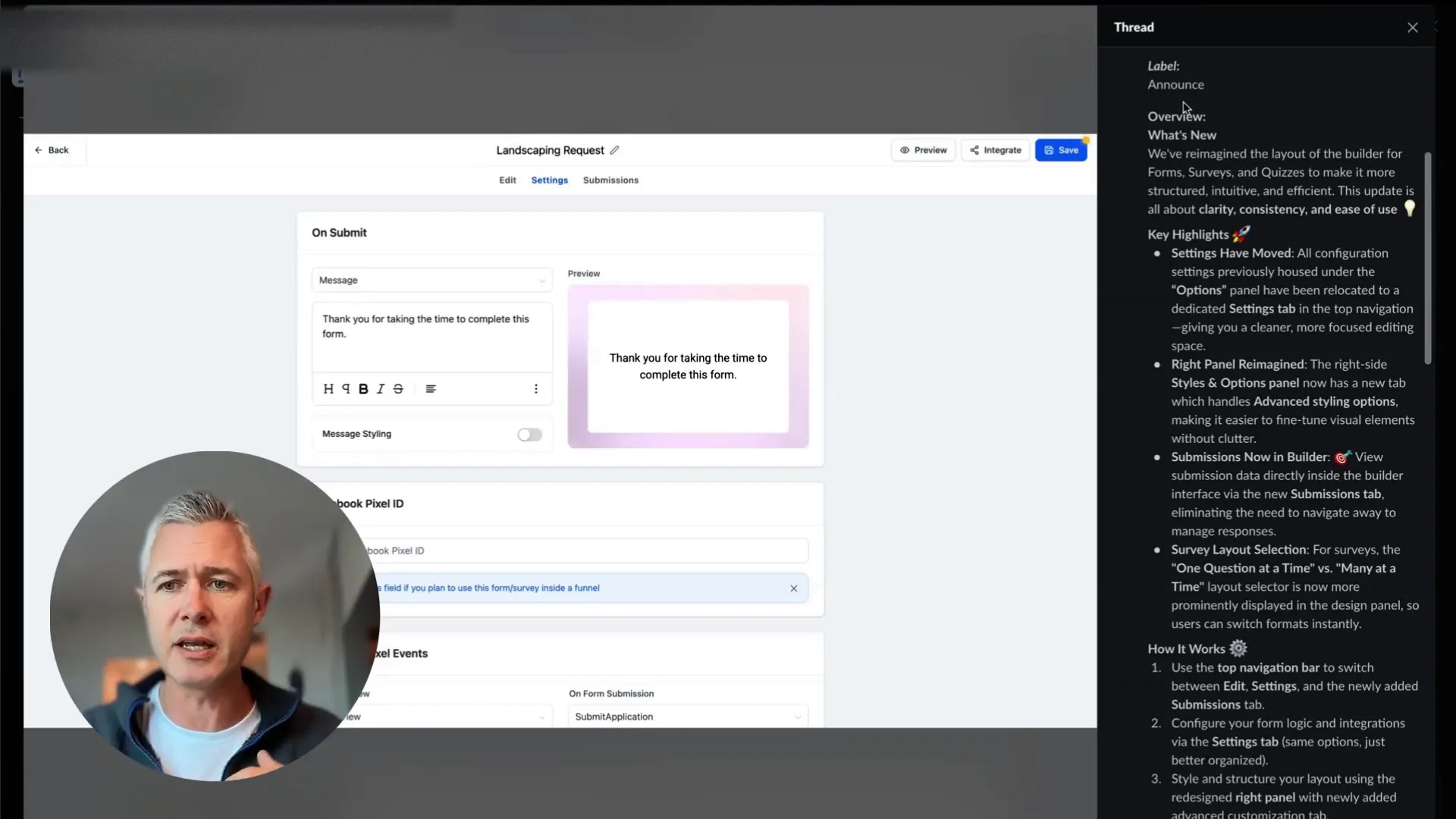 GFunnel’s builder interface with advanced styling options