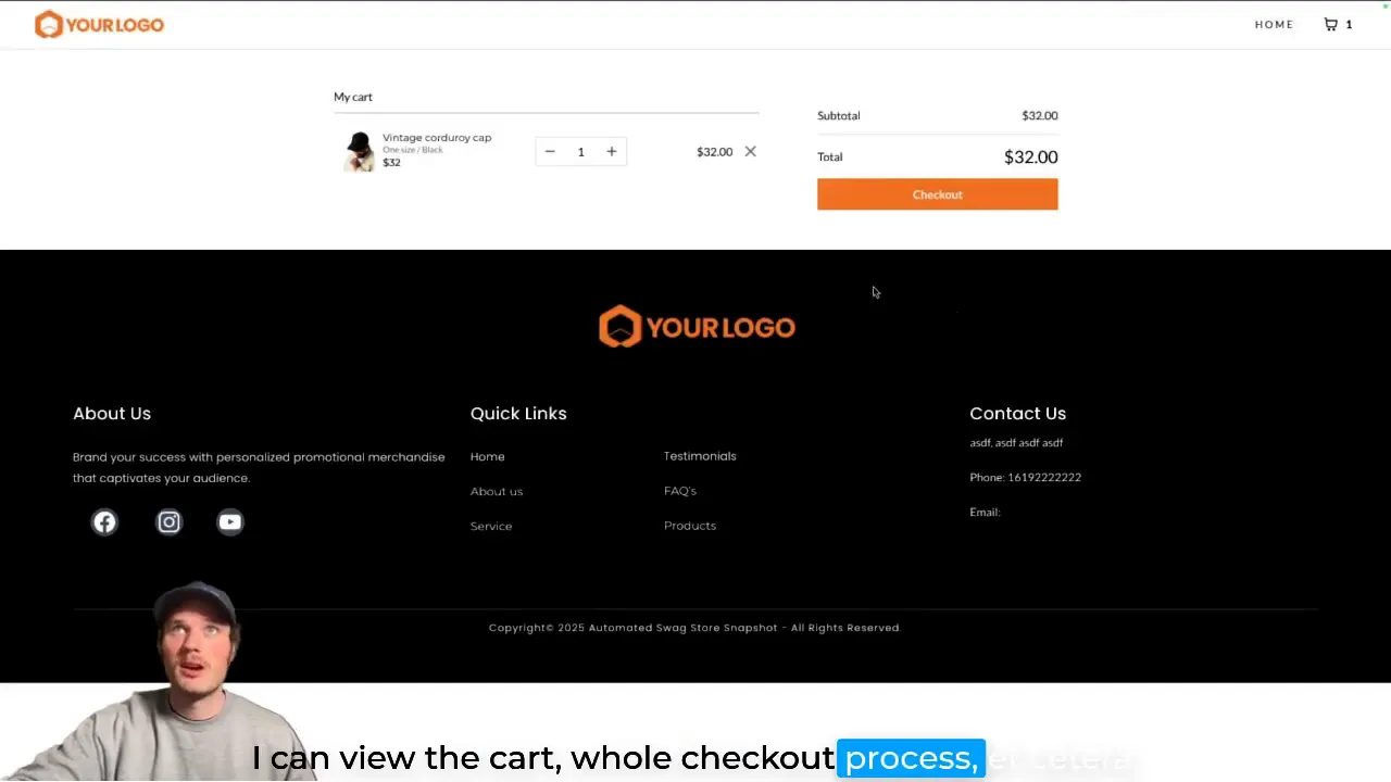 Preview of GFunnel’s online store with product images and cart functionality