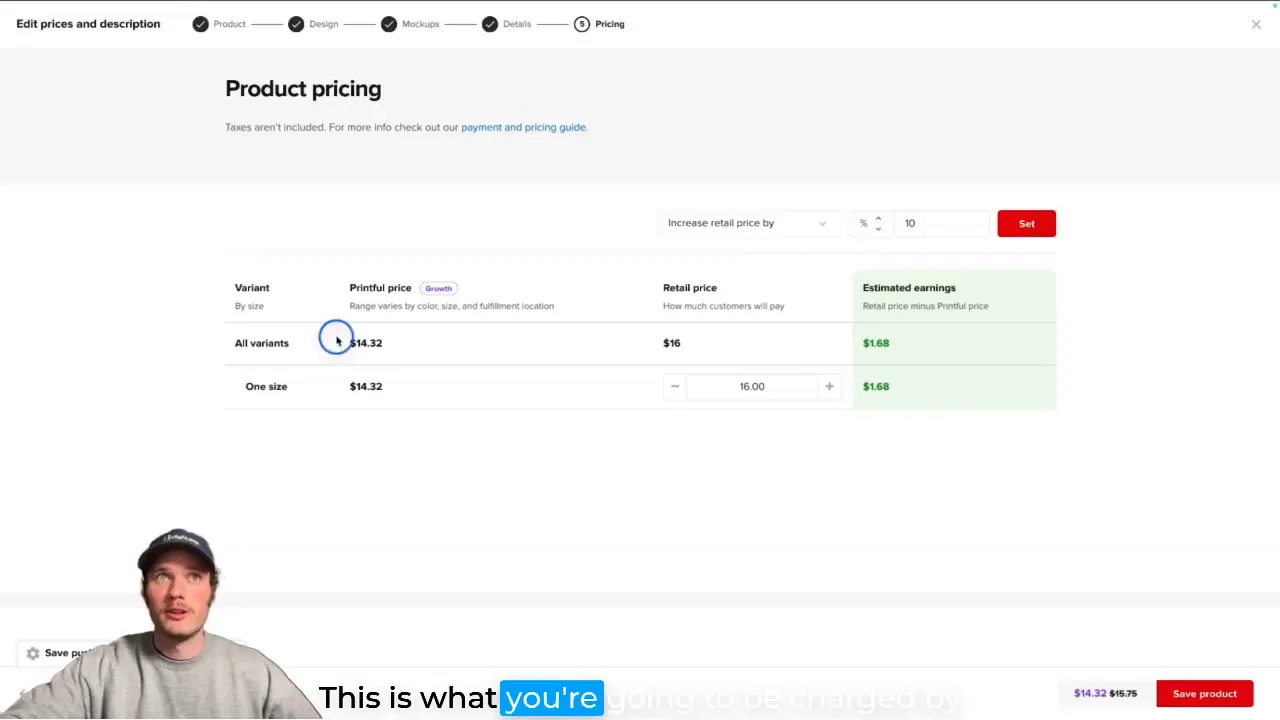 Product variant selection and pricing setup in GFunnel