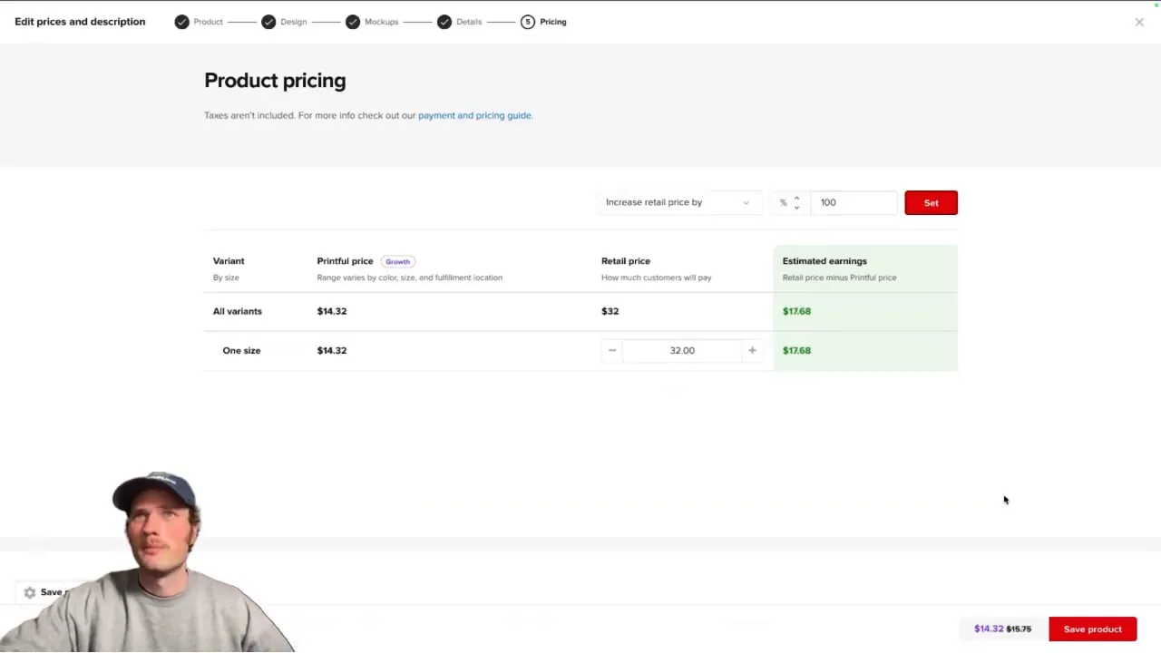 Adding product and setting price in Printful integration