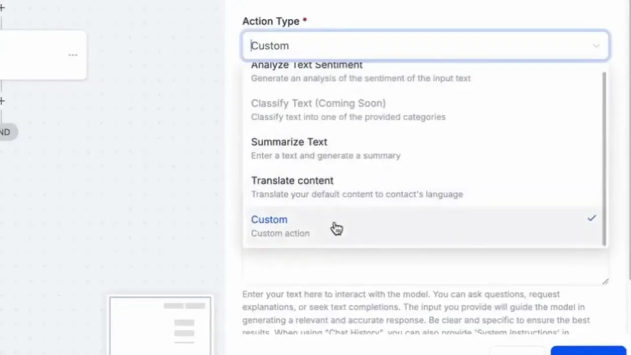 Changing GPT action type to sentiment analysis, summarization, or translation