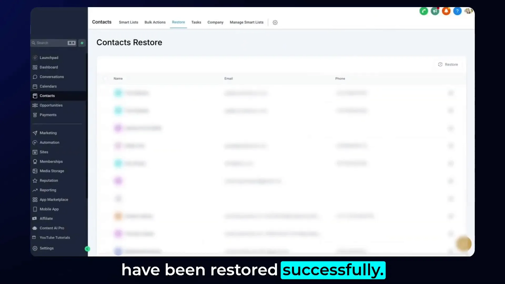 GFunnel Bulk Restore Action Interface