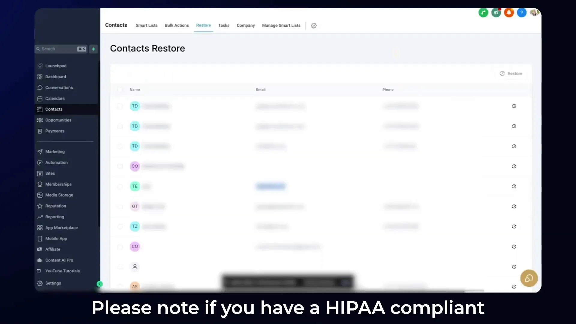 HIPAA Compliance Warning in Contact Management