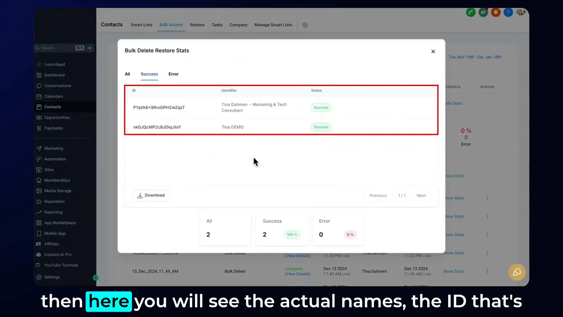 Video insight on contact restoration and business automation