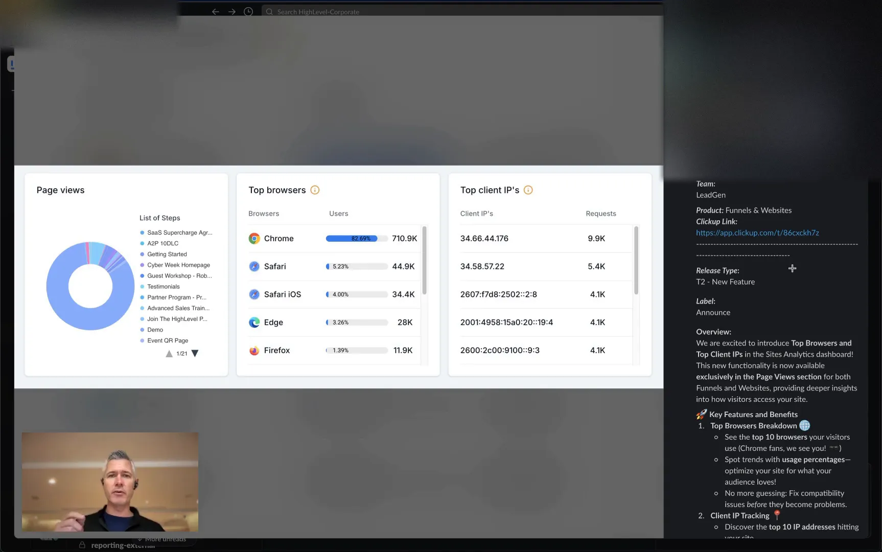 Top Browsers and Client IPs in Funnel Analytics