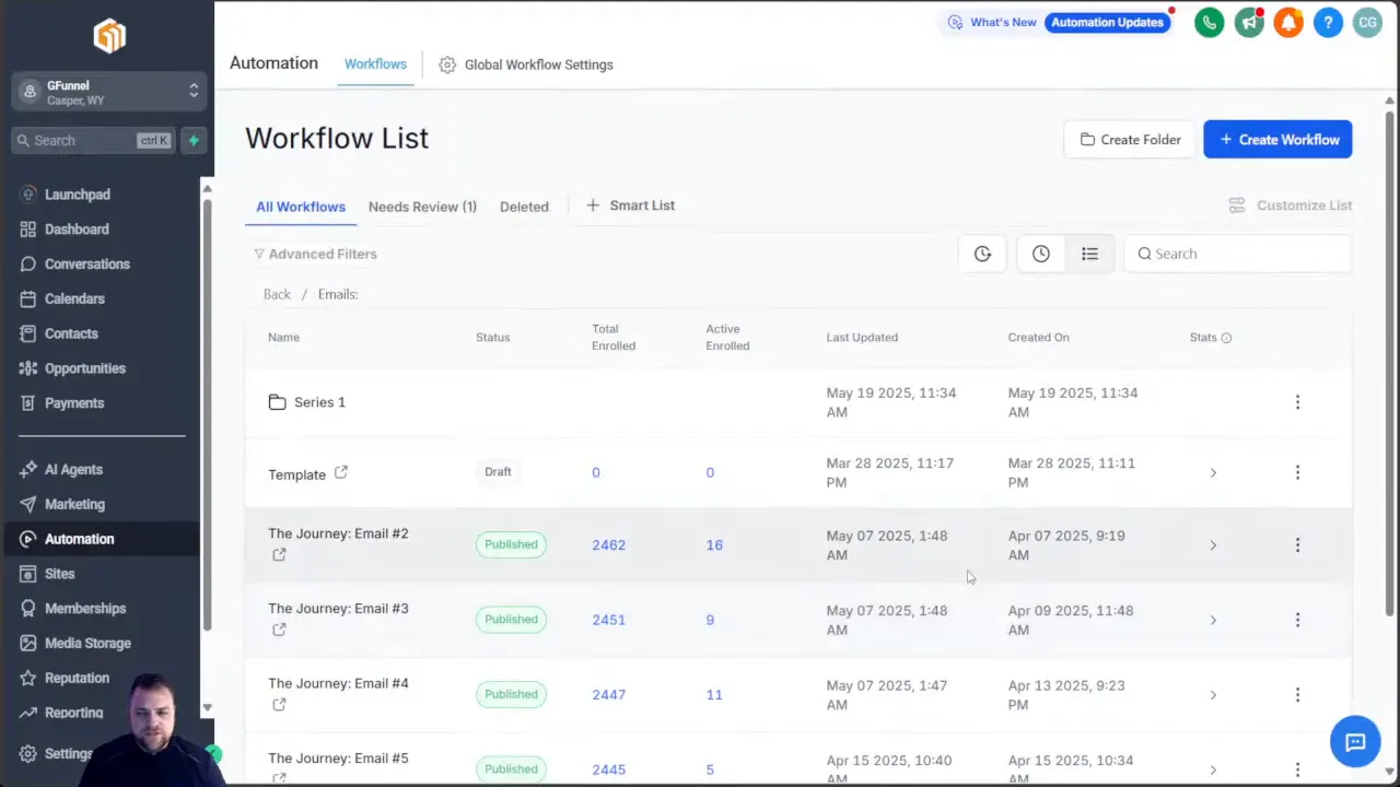 Organizing email sequences and folders in GFunnel