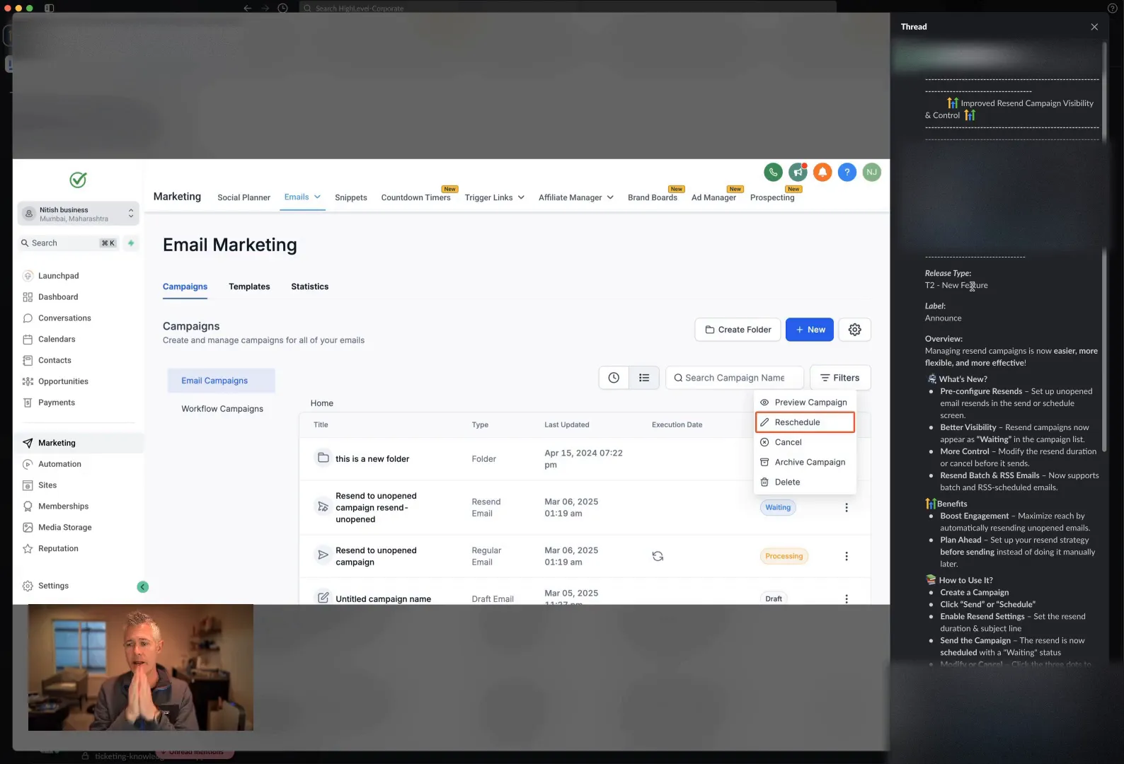 Screenshot of subject line customization