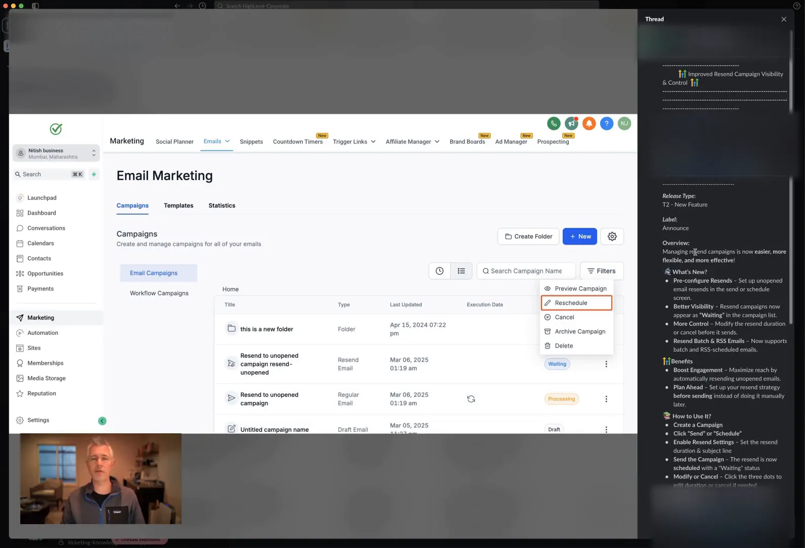 Screenshot of email campaign builder