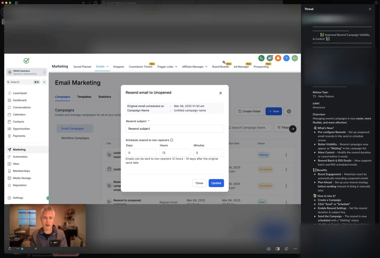 Screenshot of original campaign scheduling