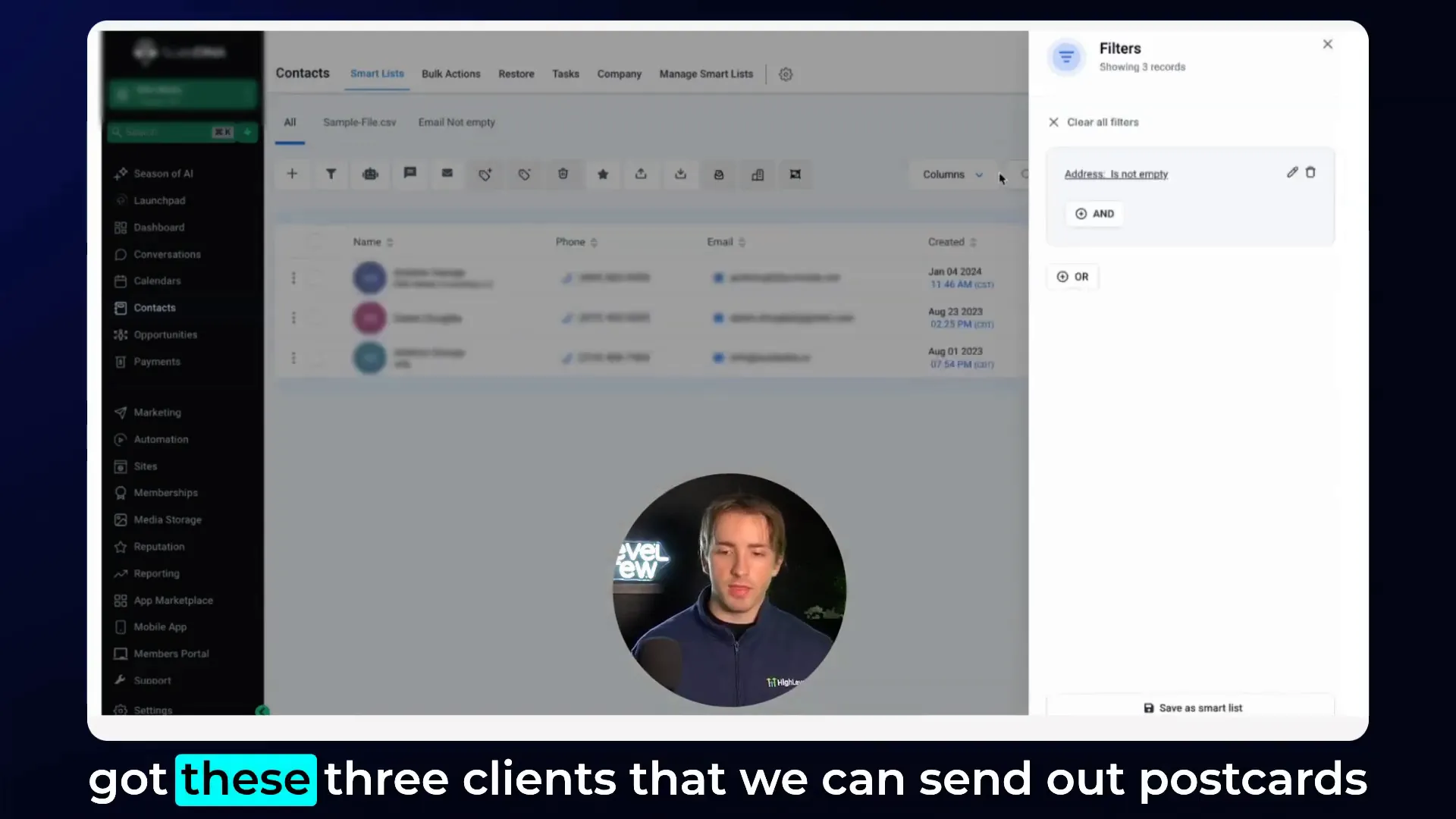 Filtering contacts with non-empty address field for postcard list