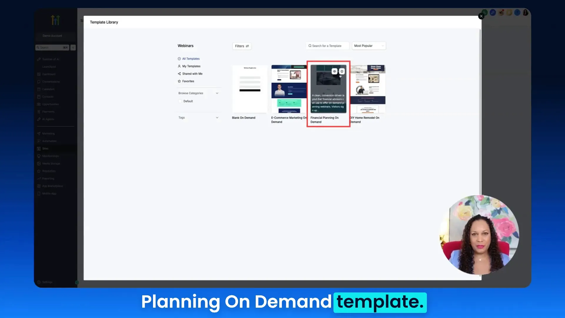 Template selection screen with preview icon