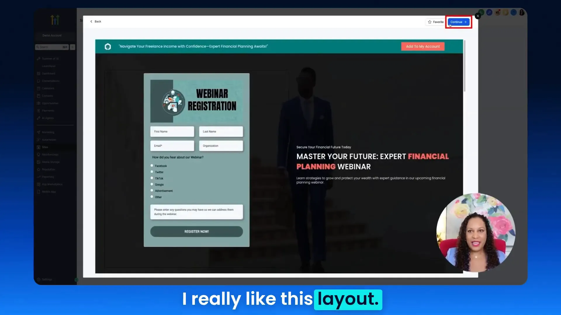 Previewing the webinar funnel design for a product launch