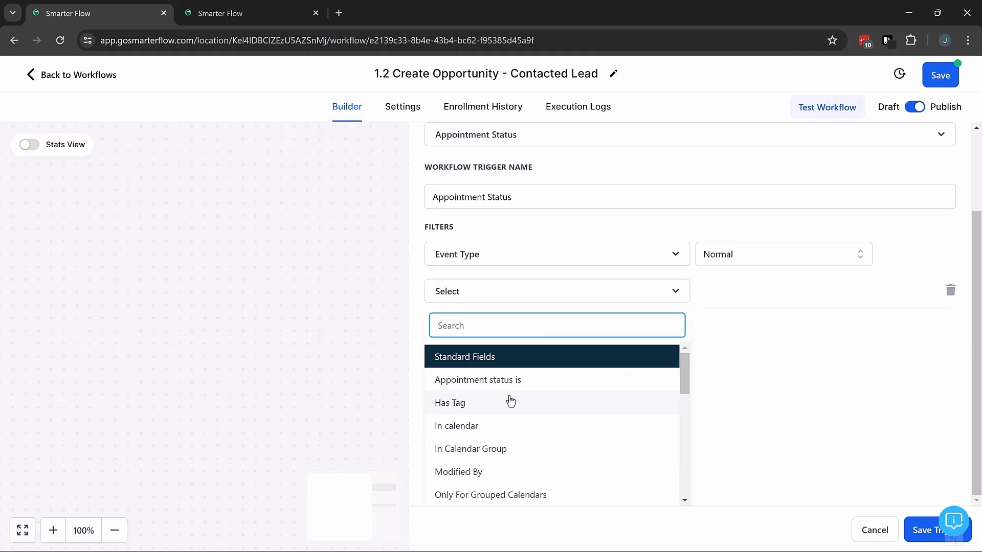 Using Appointment Status as a Trigger