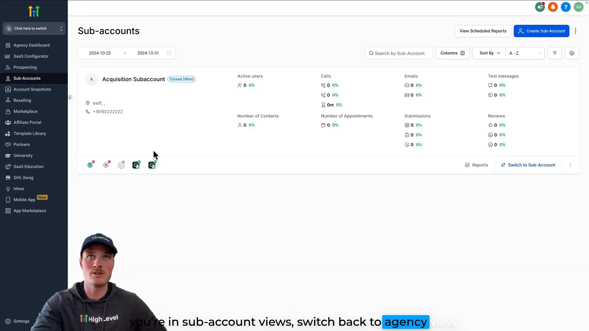 Navigating to agency view in Lead Connector With GFunnel