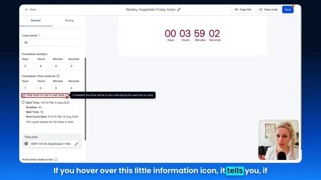 Hide timer on site in wait state toggle and information tooltip