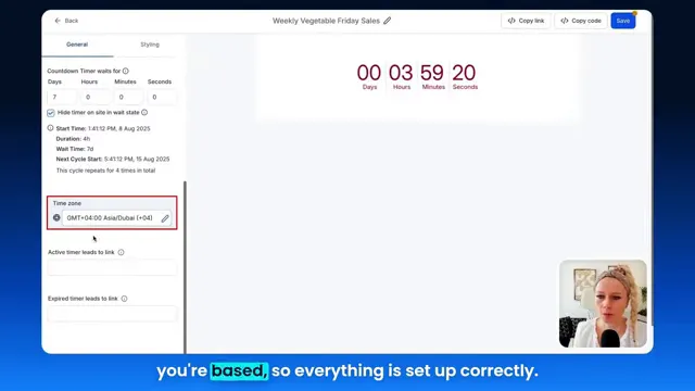 Time zone selection and final save confirmation when configuring recurring timer