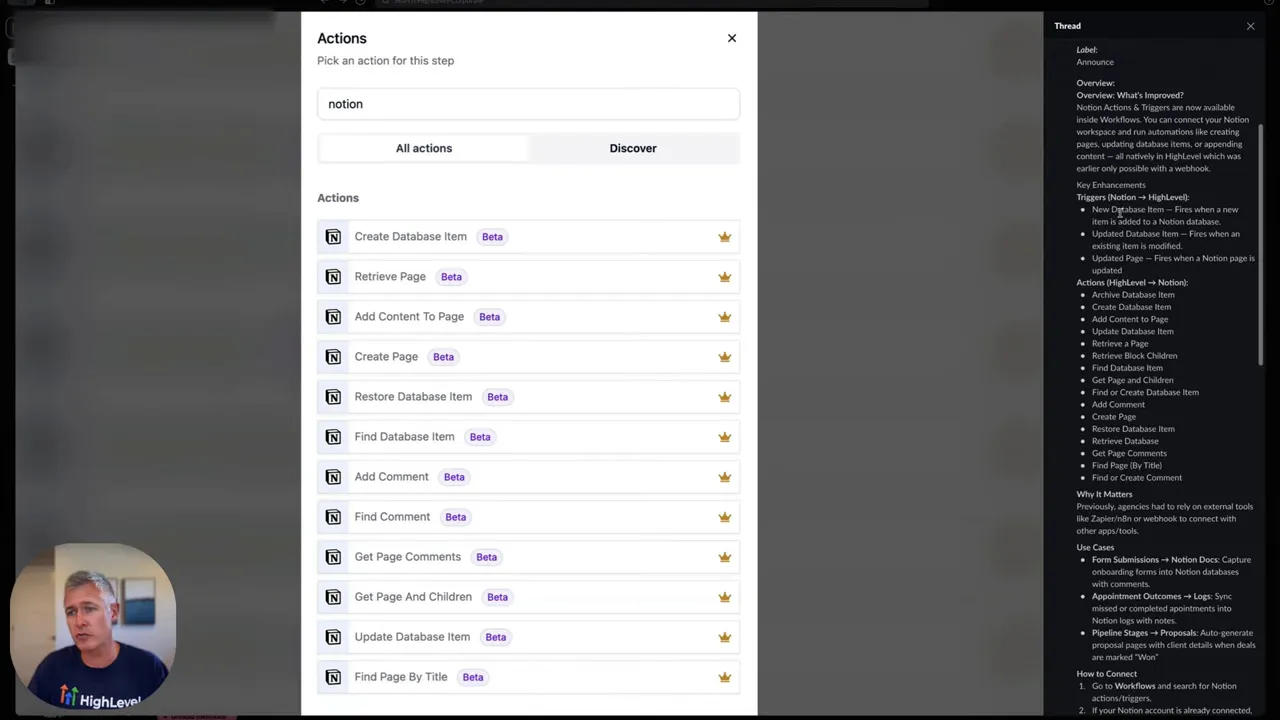 Triggers and actions list showing available Notion triggers