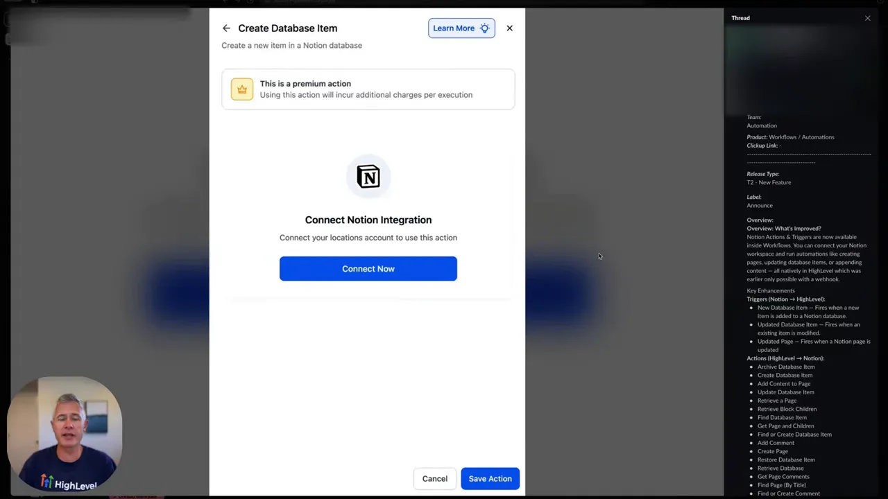 Notion integration announcement in workflow integrations list