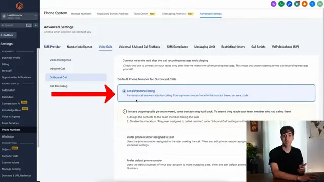 HighLevel settings showing phone numbers and advanced settings