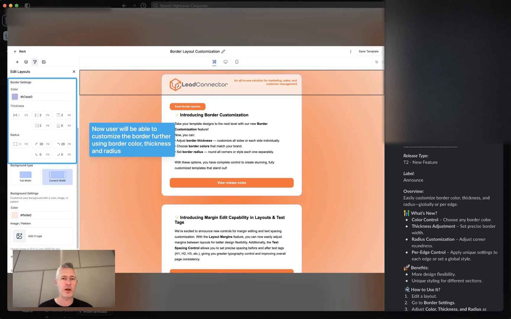Border customization options in email builder