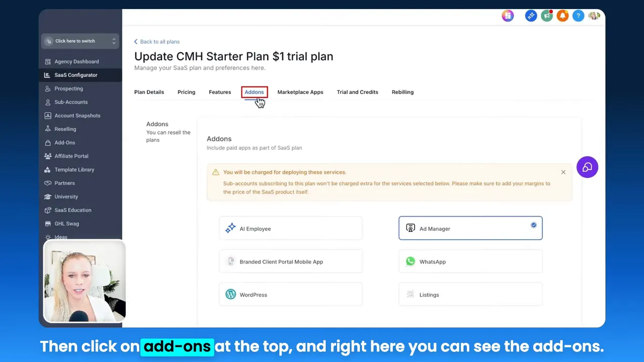 SaaS configurator steps: edit plans and add-ons