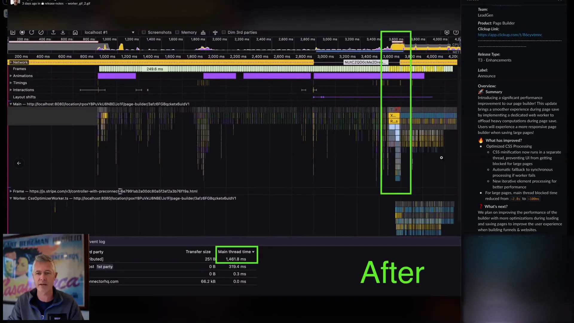 Visual example showing autosave taking up less time after update