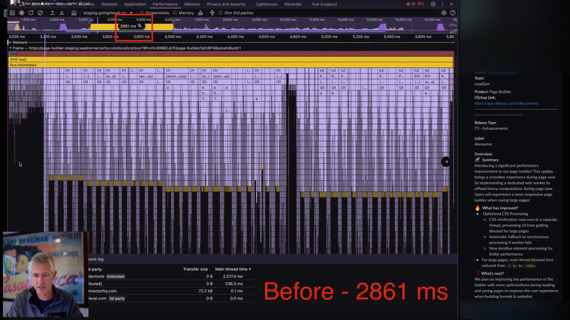 Autosave speed before and after comparison showing 2.861 seconds vs. 103 milliseconds
