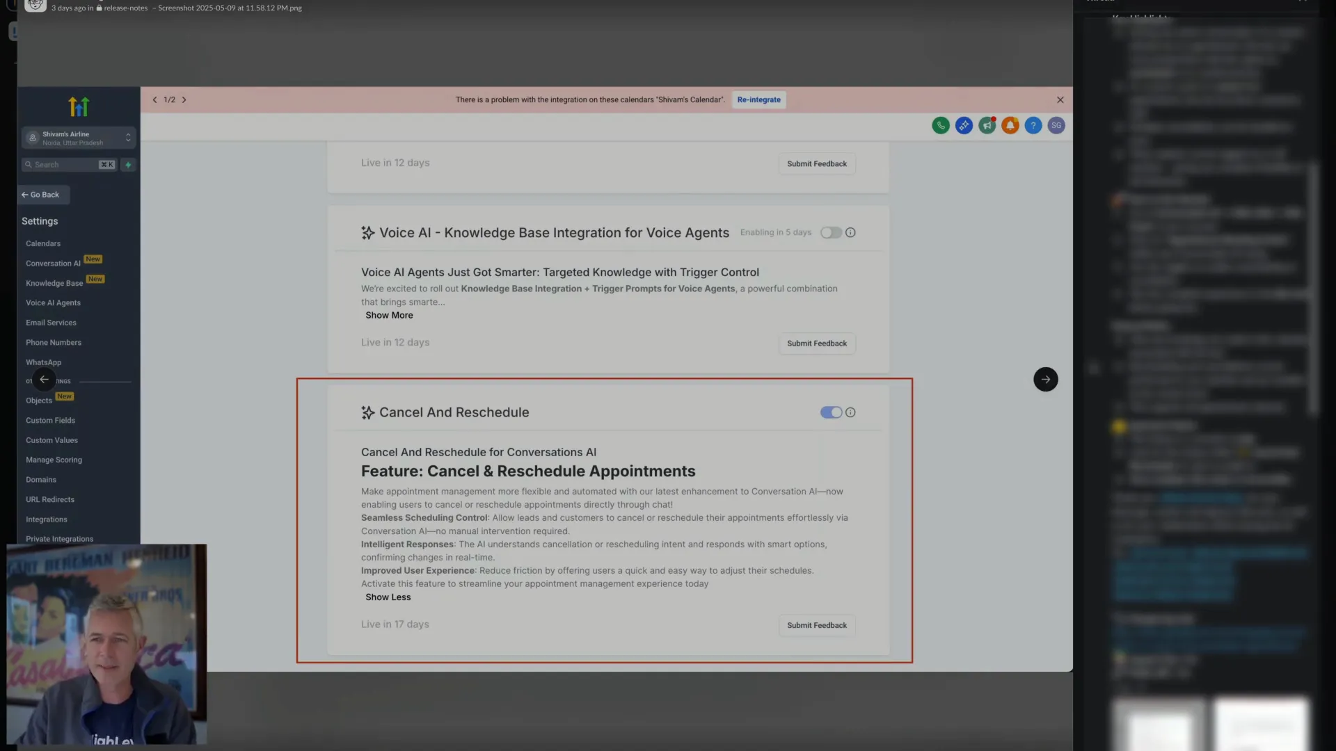 Conversation AI cancel and reschedule feature in Labs